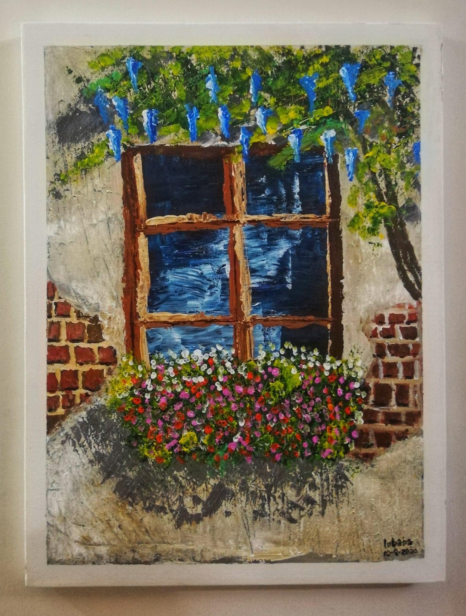 Original floral window painting